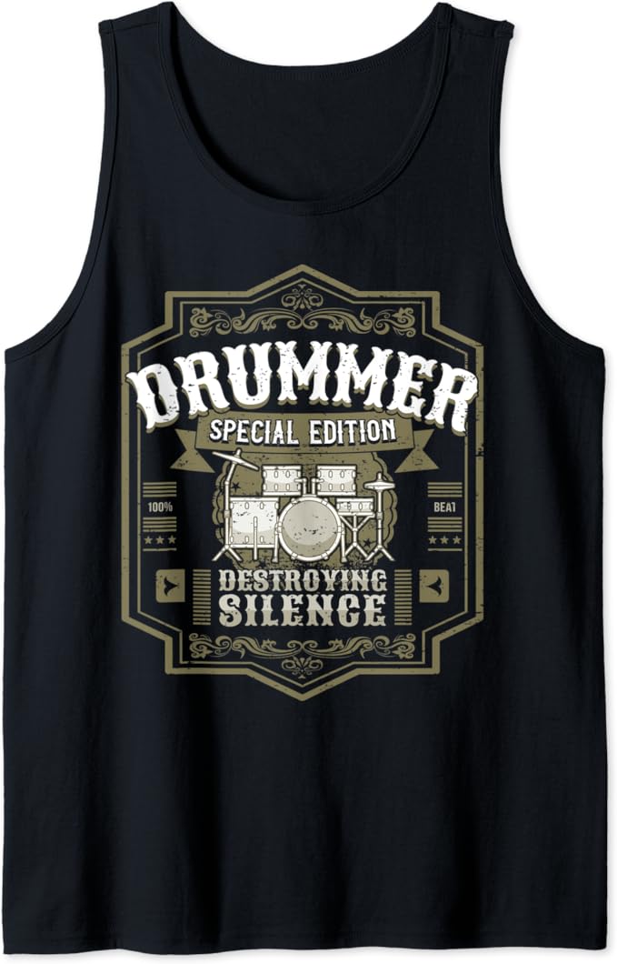 Vintage Drummer Drumming Drums Drum Kit Percussion Tank Top Amazon.co
